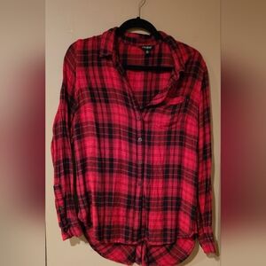 Red and Black Plaid Button-Up Shirt